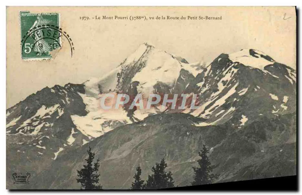 Le Mont Pourri (3788m), vu de la Route du Petit St-Bernard — Éditeur : R. RIVAGE, Éditeur à Chambéry - Recto