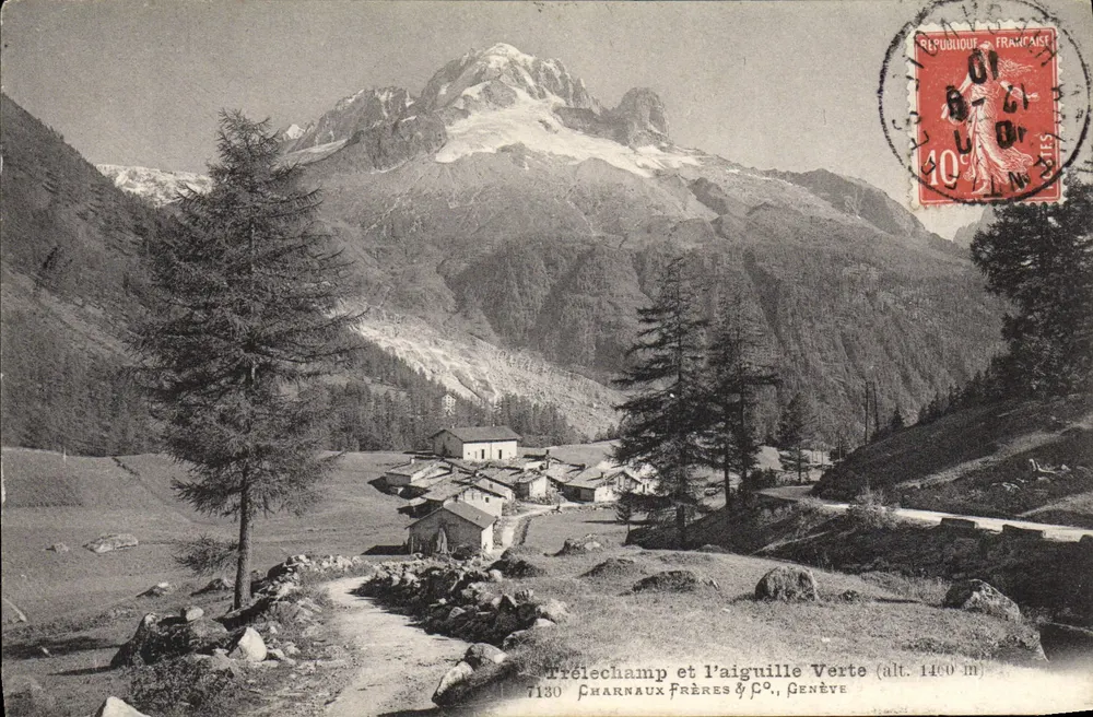 Trélechamp e a Agulha Verde — vista alpina — Charnaux Frères & Co., Genève - Frente