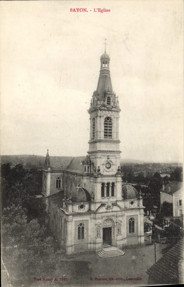 Bayon - A Igreja — vista aérea — R. Bastien, lib.édit., Luner ville - Frente