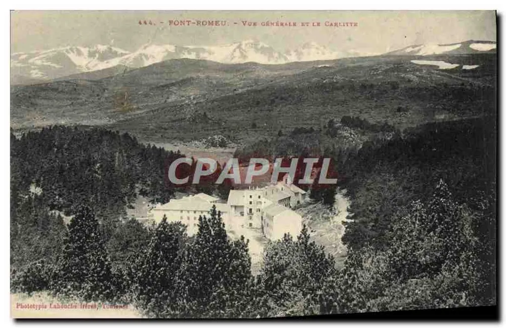 Font-Romeu - Vista generale e il Carlitte — Fototipia Labouche-Ittres, Lourdes - Recto