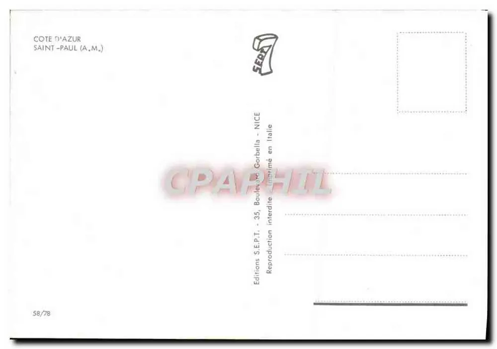 Saint-Paul - Lembrança de Saint-Paul — Edições S.E.P.T. - NICE - Verso