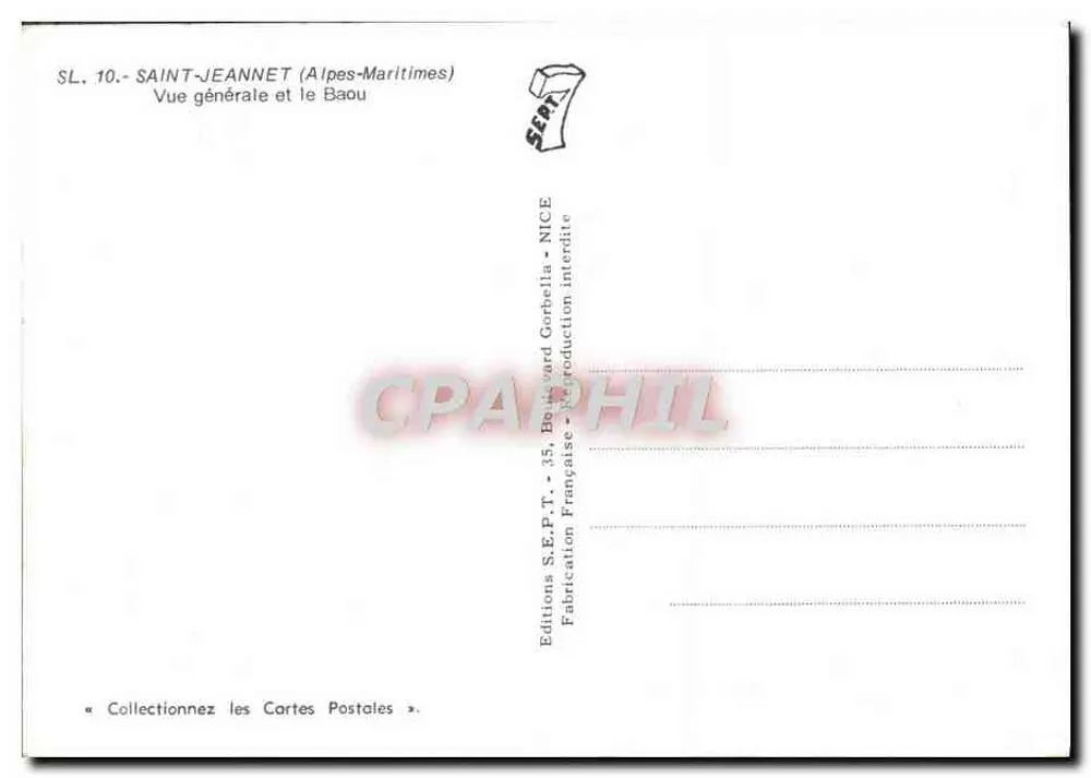 Saint-Jeannet — Vista geral e o Baou — Edições S.E.P.T. - 35, Boulevard Gorbella - Nice - Verso