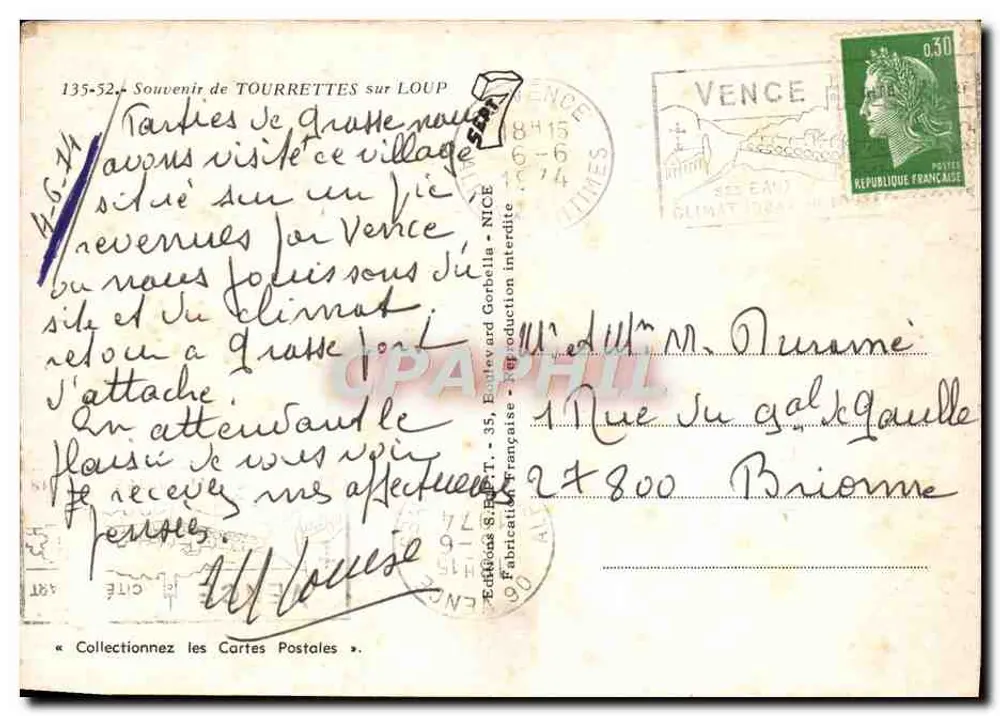 Tourrettes-sur-Loup — vista panorâmica e vielas — Editores S. BERT - 135-52 - Verso
