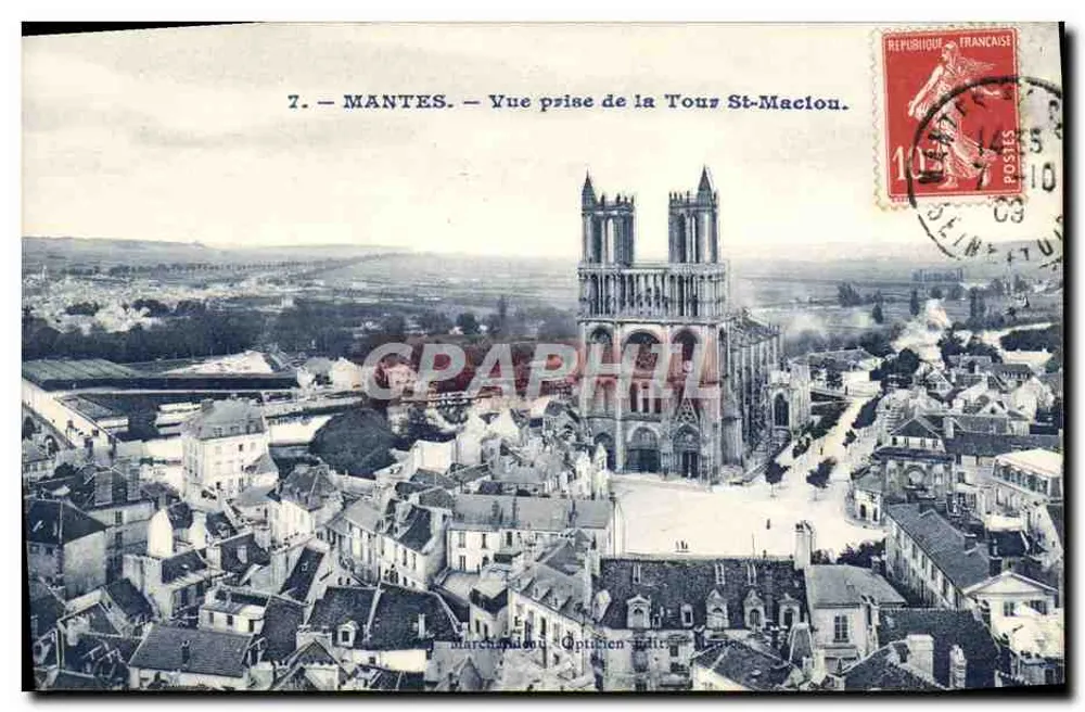 Mantes - Ansicht von der St-Maclou-Turm — Marchandou Optiker, Mantes - Vorderseite