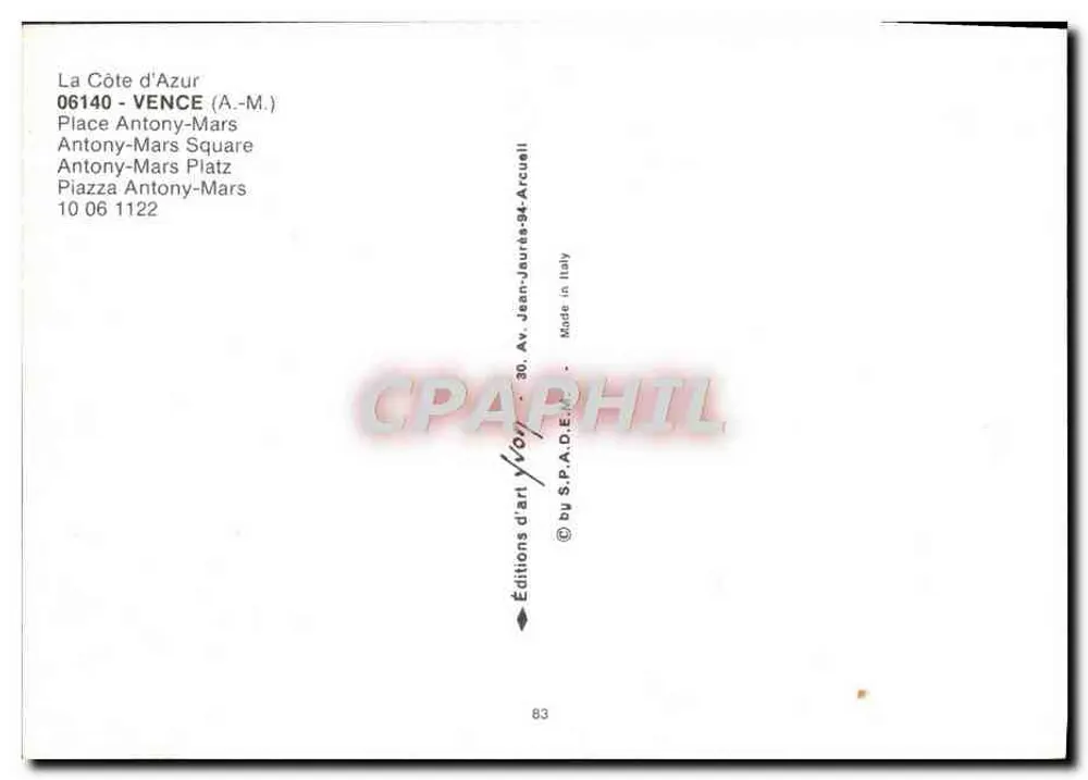Place Antony-Mars — Vence — Éditions d'art Jean-Jaurès-94-Arcuelli - Verso