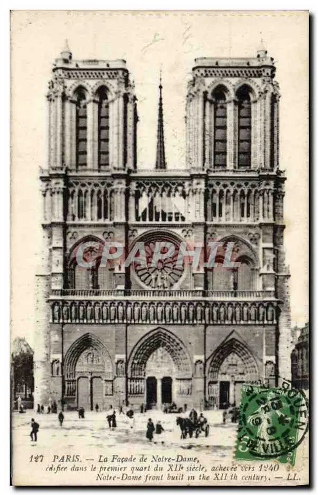 Paris — A Facha da Catedral de Notre-Dame — LL, n° 127 - Frente