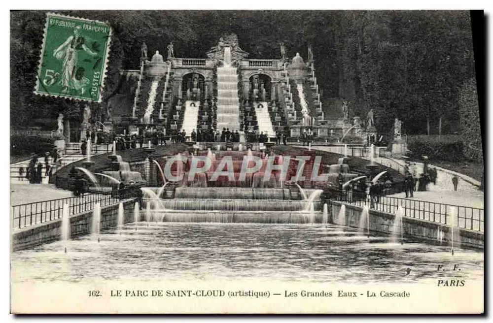 O Parque de Saint-Cloud (artístico) — As Grandes Águas - A Cascata — F. F. Paris - Frente