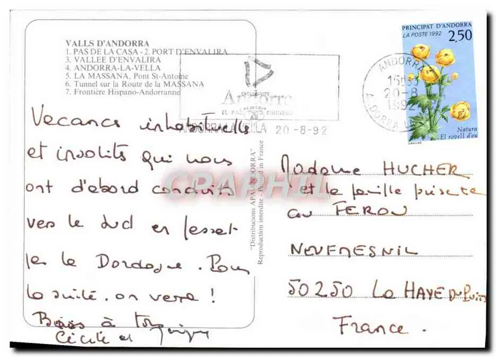 Andorra — Touristische Ansichtskarte mit Topografiekarte und Fotos — Verlag RAPAP - Rückseite