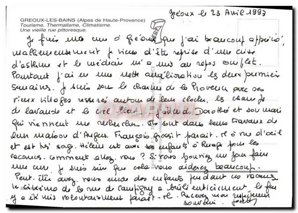Greouxs-les-Bains — vista del paso bajo un portal de piedra — n° 182 - Reverso