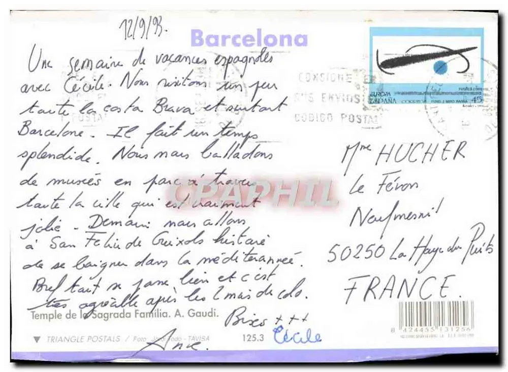 Tempel der Sagrada Familia — Luftaufnahme — Triangle Postals / Foto - TAVISA - Rückseite