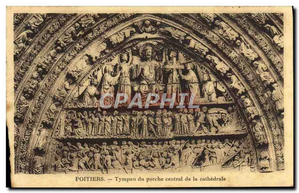 Poitiers — Tympan des zentralen Portal der Kathedrale - Vorderseite