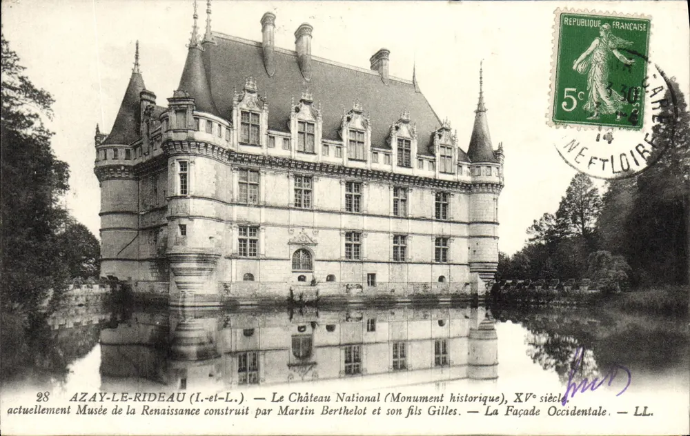 Azay-le-Rideau (Indre-et-Loire) — Le Château National (Monument historique), XVᵉ siècle — Façade Occidentale — LL. n°28 - Recto
