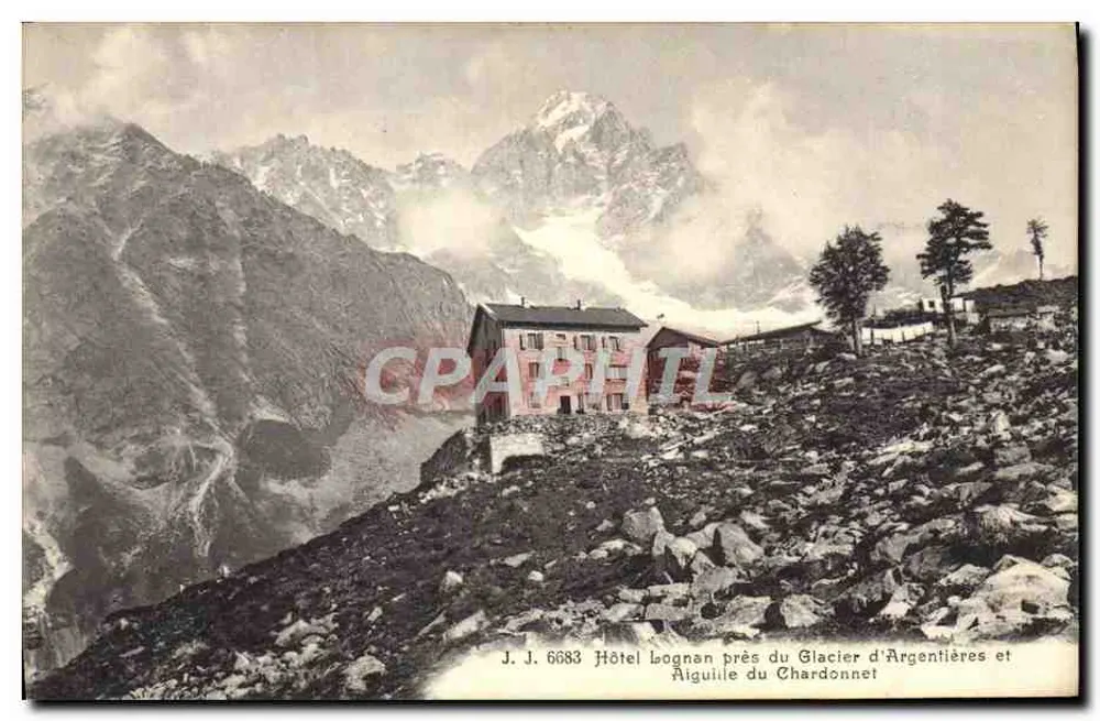 Hotel Bognan nahe dem Glacier d'Argentières und Aiguille du Chardonnet — J. J. 6683 — Jullien frères, Phot. Verleger, Genf - Vorderseite