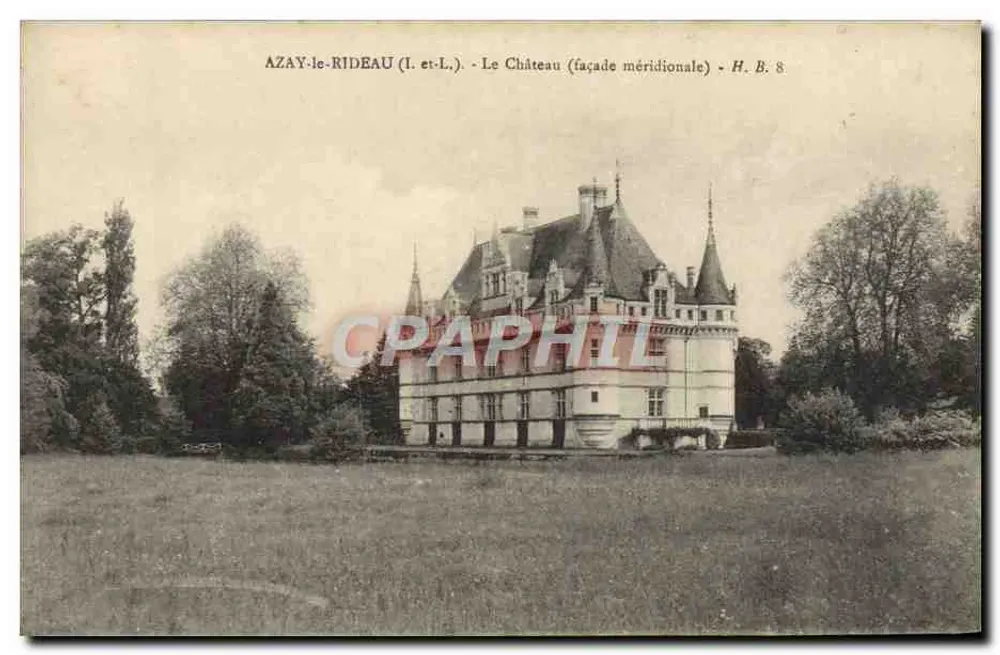 Azay-le-Rideau (Indre-et-Loire) — O Castelo (fachada meridional) — H. B. 8 - Frente