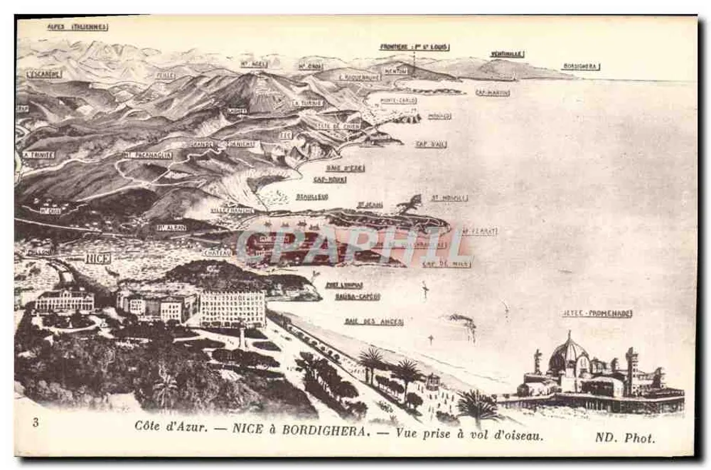 Côte d'Azur — NICE bis BORDIGHERA — Vogelperspektive — ND. Phot. - Vorderseite