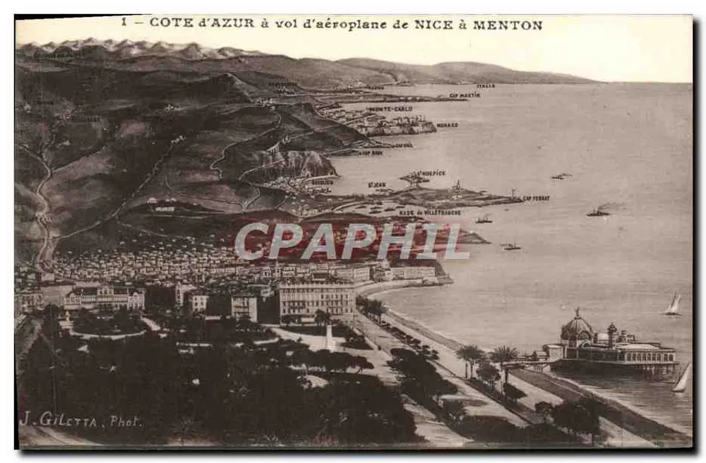 Côte d'Azur à vista de avião de Nice a Menton — J. Giletta, Fot. - Frente