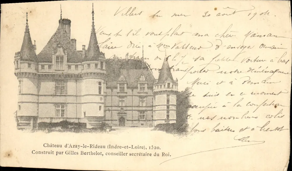 Château d'Azay-le-Rideau — vue du château avec inscription sur le recto — éditeur non visible - Frente