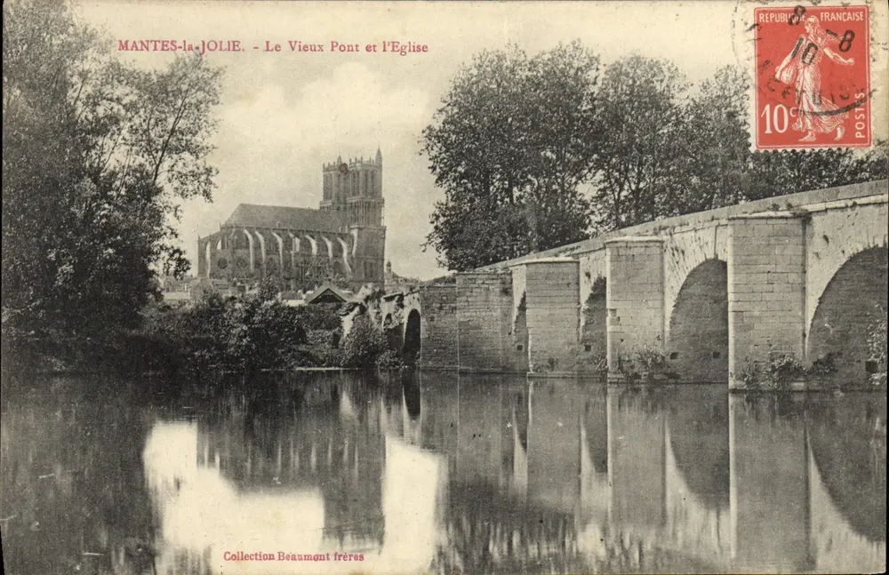 MANTES-la-JOLIE - Der Alte Brücke und die Kirche — Sammlung Beaumont Brüder - Vorderseite