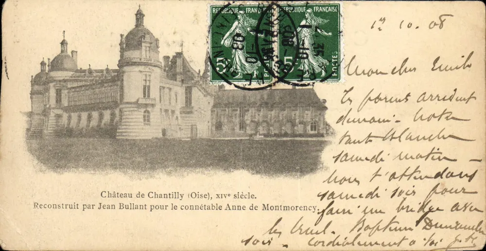 Château de Chantilly — vue du château reconstruit par Jean Bullant — éditeur non visible - Frente