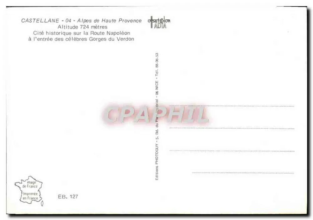 Castellane - Alpes da Alta Provença — Cidade histórica na Rota Napoleônica à entrada das Gorges do Verdon — Éditions Photogly - Verso