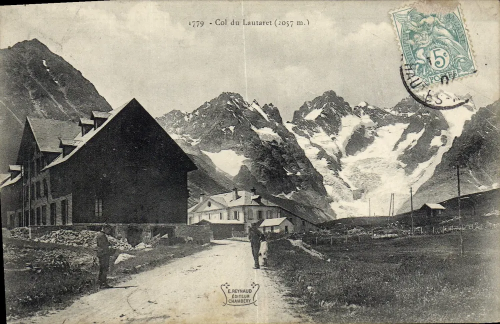 Col du Lautaret (2057 m.) — vista do glaciar e das montanhas — E. Reynaud, editor, Chambéry - Frente
