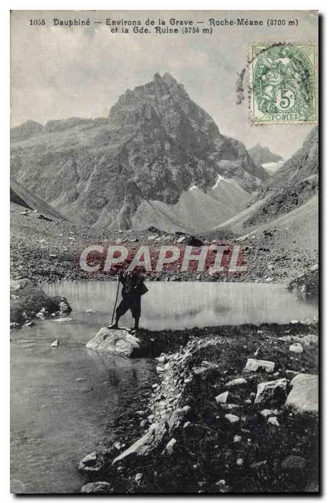 Dauphiné — Umgebung von La Grave — Roche-Méane (3700 m) und die Gde Ruine (3754 m) — Papeterie des Alpes, Eug. Robert, Grenoble - Vorderseite