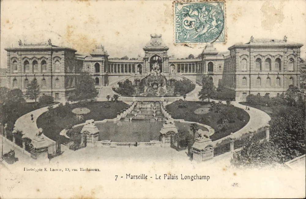 Marselha - O Palácio Longchamp — editor Fototipia E. Lacoën, século 19 - Frente