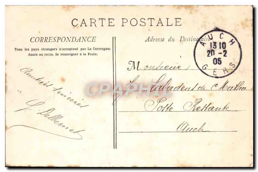 Marselha - O Palácio Longchamp — editor Fototipia E. Lacoën, século 19 - Verso