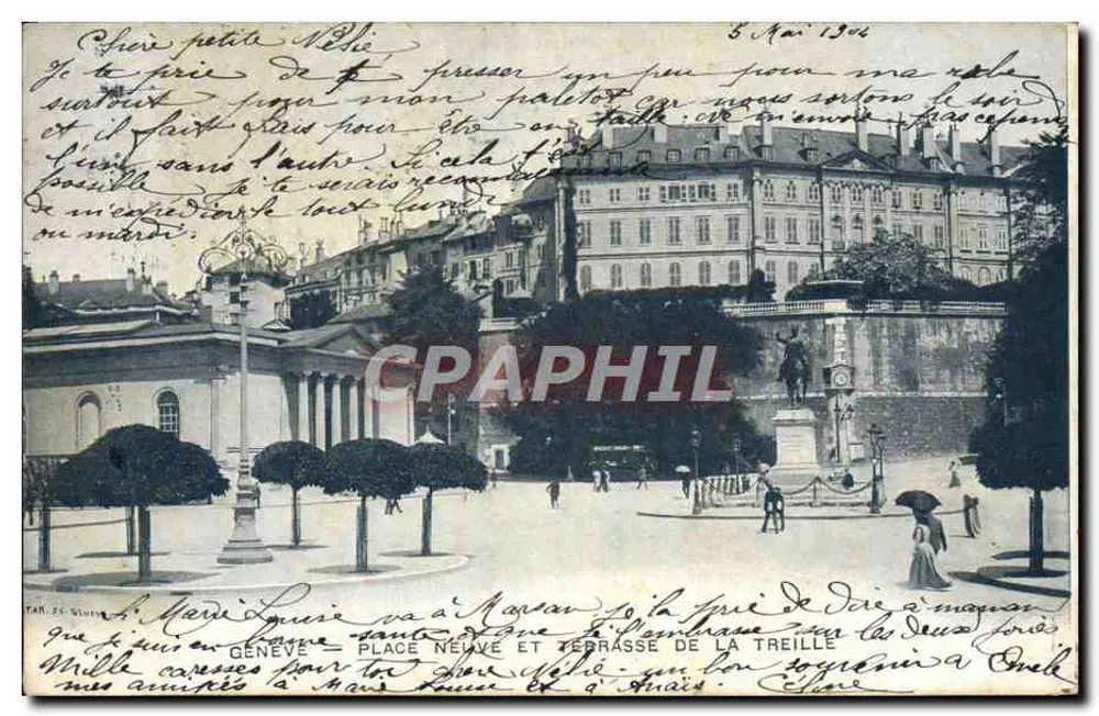 GENF — PLACE NEUVE UND TERRASSE DE LA TREILLE — Verlag: TAR. DE GUEHEN - Vorderseite