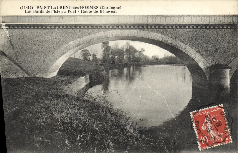 SAINT-LAURENT-des-HOMMES (Dordogne) — Ufer der Isle am Brücke — Route de Bénévent — Verlag Ver Hone Guillitte, Nr. 11317 - Vorderseite