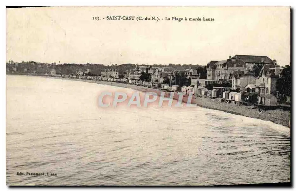 Saint-Cast (C.-du-N.) — A Praia com maré alta — Ed. Passemard, Dinan - Frente