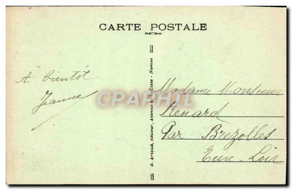 Sainte-Anne-d'Auray — A Vale de Tréauray — Editor G. Artaud, Nantes, n°54 - Verso