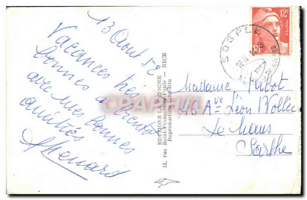 Sospel — Le Vieux Pont — éditeur IMPRIMÉ SUR LA CARTE n°3787 - Verso