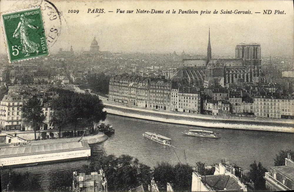 Paris — Blick auf Notre-Dame und den Panthéon, aufgenommen von Saint-Gervais — ND Phot. - Vorderseite