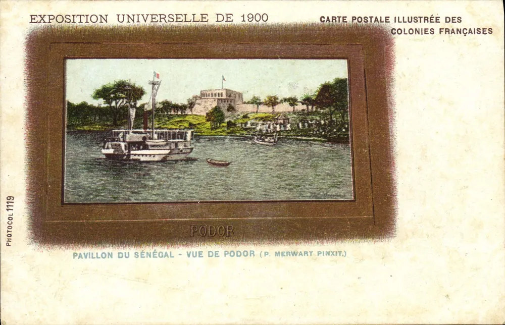 Pavillon des Senegal — Ansicht von Podor — Weltausstellung 1900 — Illustrierte Ansichtskarte der französischen Kolonien, n° 1119 - Vorderseite