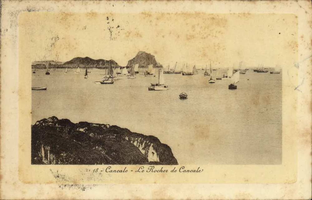 Cancale - Le Rocher de Cancale — vue du port avec nombreux voiliers, éditeur impr. sur la carte, n° 18 - Awers