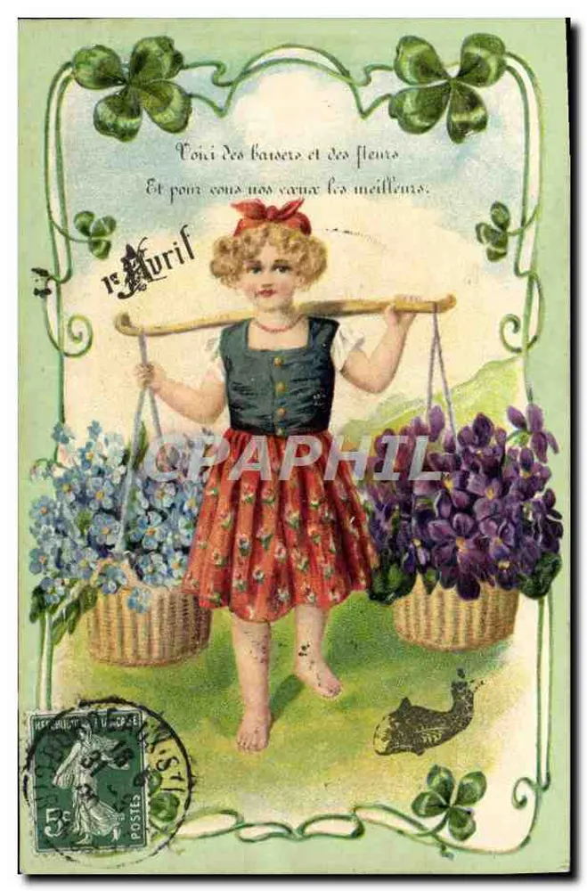 Menina carregando cestas de flores — abril — editor não visível - Frente