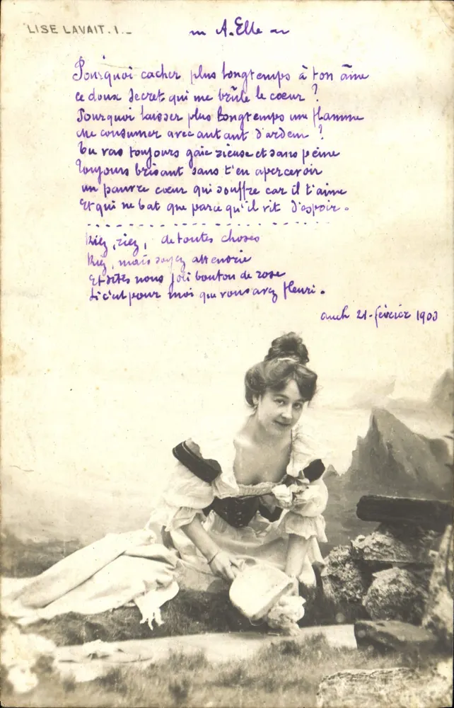 Lise Lavait — Liebesgedicht — Datierter Briefmarkenbild 24. Februar 1903 - Vorderseite