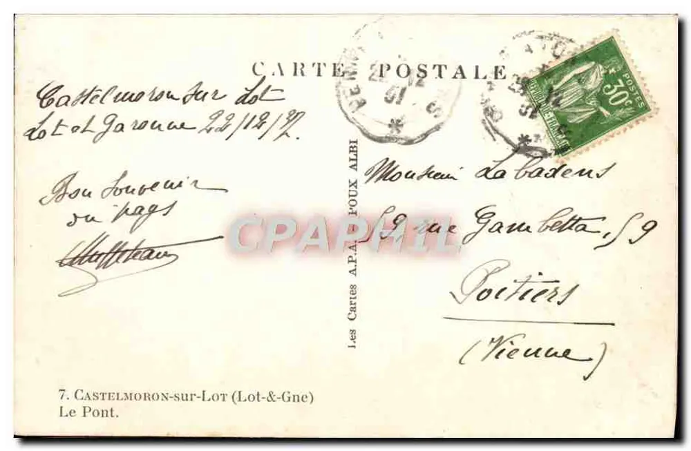 Castelmoiron — O Ponte — editor A.P.A. FOUX ALBI, n°7 - Verso