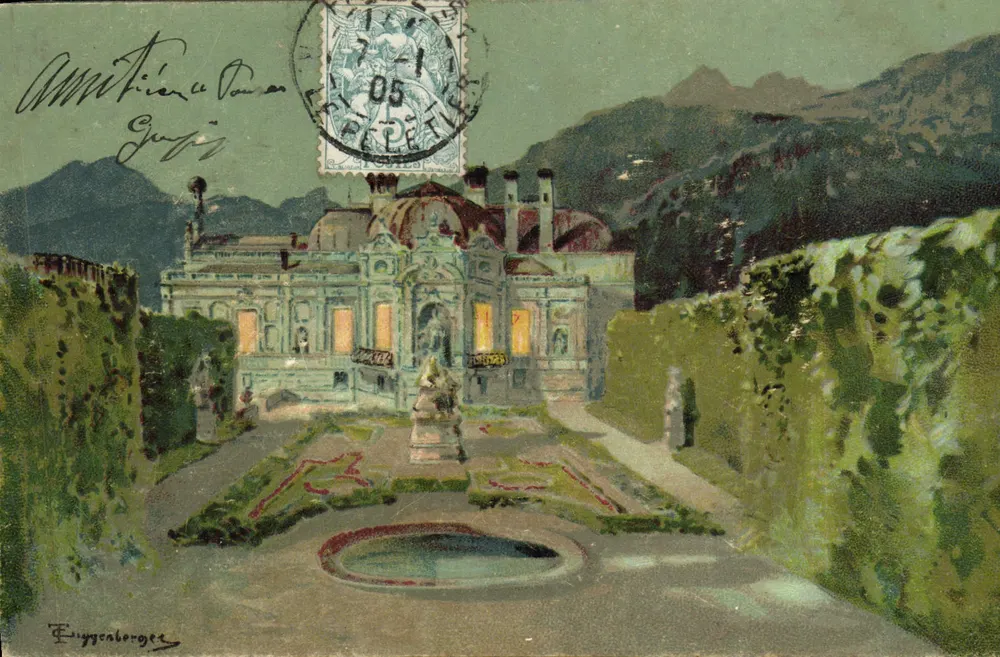 Schloss Gruyères — Blick auf den Eingang und den Garten — Eryggenberger - Vorderseite