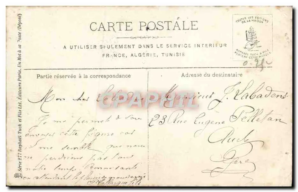 Robinne — Portrait einer jungen Frau mit Hut und Fell — Verleger Tuck & Fils, Serie 277 - Rückseite