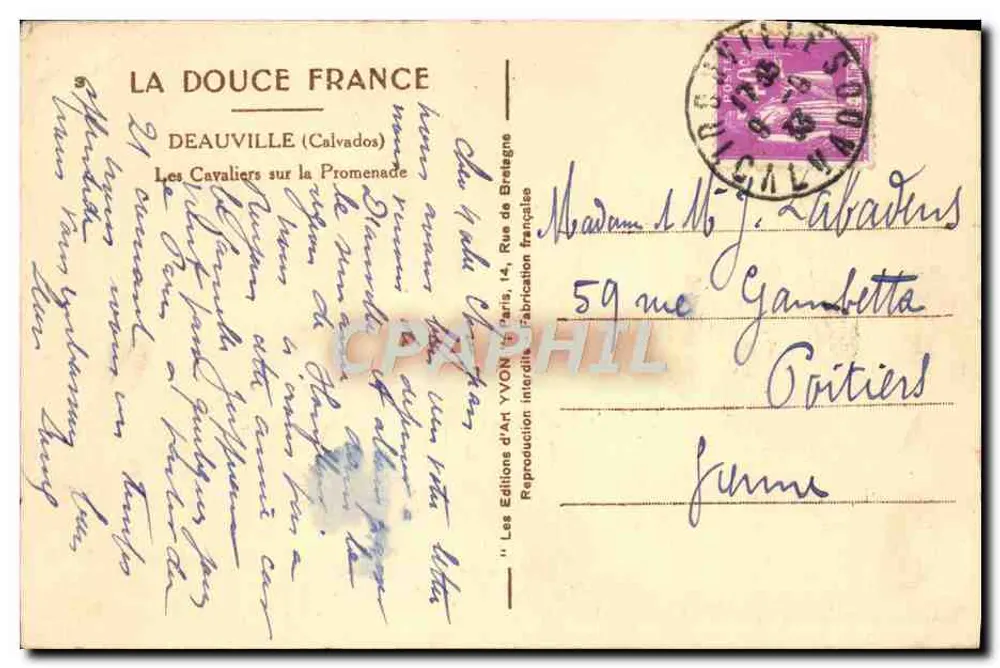 Deauville — Reiter auf der Promenade — Yvon - Rückseite