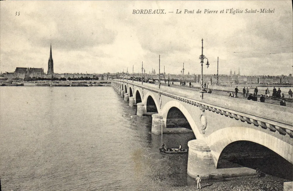 Bordeaux — Die Steinerne Brücke und die Kirche Saint-Michel — unbekannter Verlag, Nr. 35 - Vorderseite