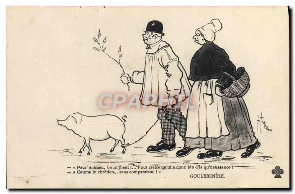 Goulebenèze — Karikatur von Bauern mit einem Schwein — Pluierou - Vorderseite