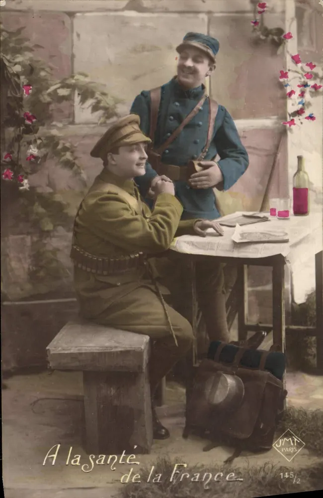 Zwei Soldaten in Felduniform — Auf das Wohl Frankreichs — JMT PARIS 145/2 - Vorderseite