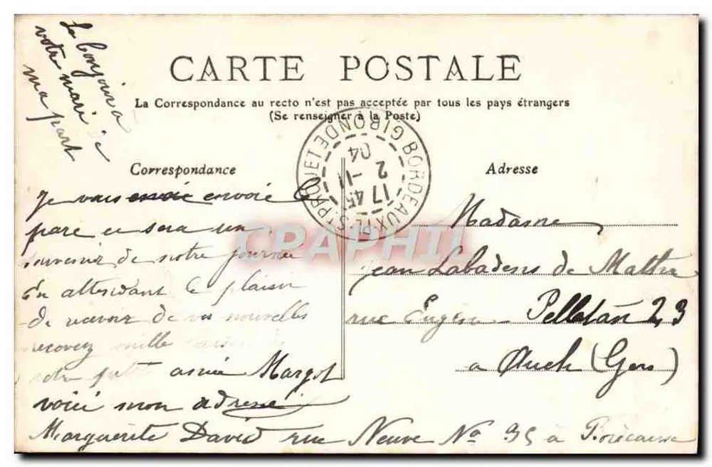 Bordeaux — Entrada do Parque Bordelais — L. Bosq, editor - Verso