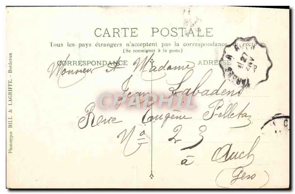 Bordeaux — L'Hôtel de Ville — Phototype Bill & Lagriffe - Verso