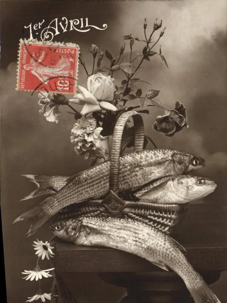 Fische und Rosen — 1. April — unbekannter Verleger - Vorderseite