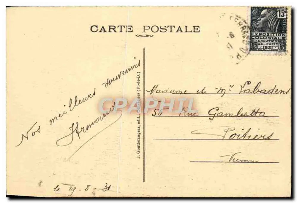 Panorama über Royat und Clermont-Ferrand, gesehen vom Paradis in Royat — J. Gottifangeas, Nr. 1513 - Rückseite