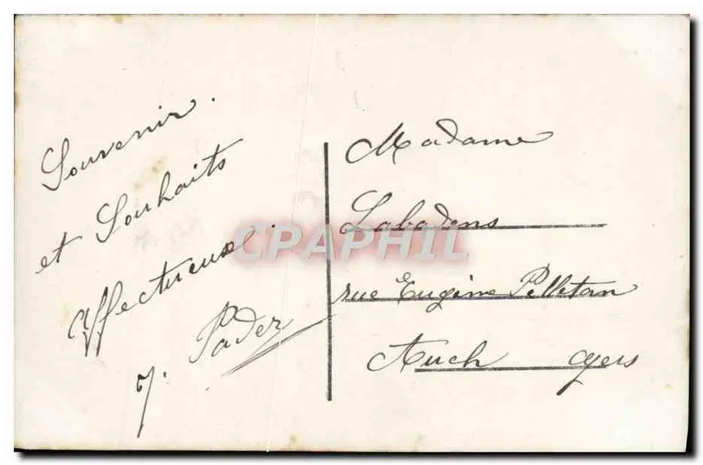 Frau mit Blumenstrauß — gedruckter und handschriftlicher Text — Verleger G. Pater - Rückseite